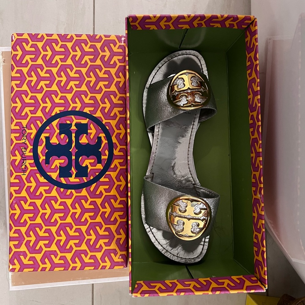 Tory Burch silver and gold sandals